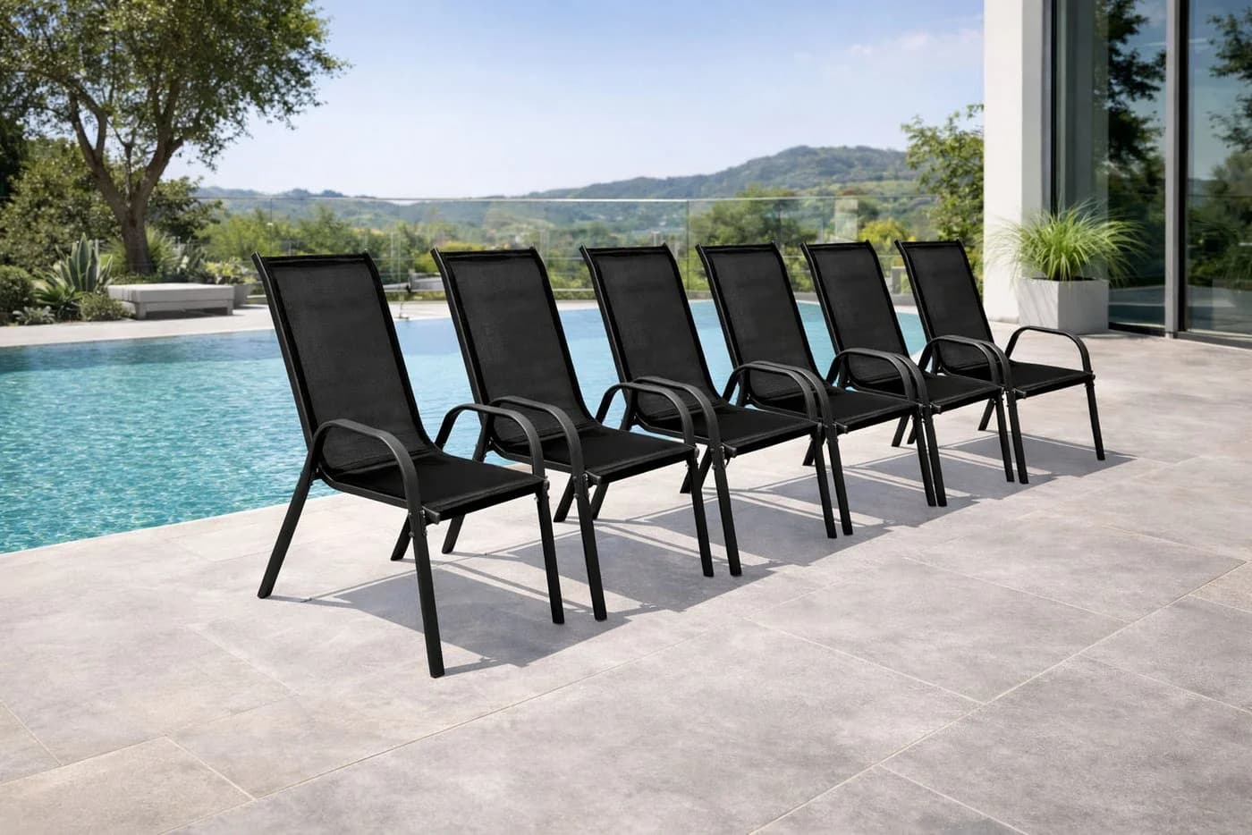 Mojowo Armlehnstuhl 6er Set Anthrazit Metall Stapelstuhl Outdoor