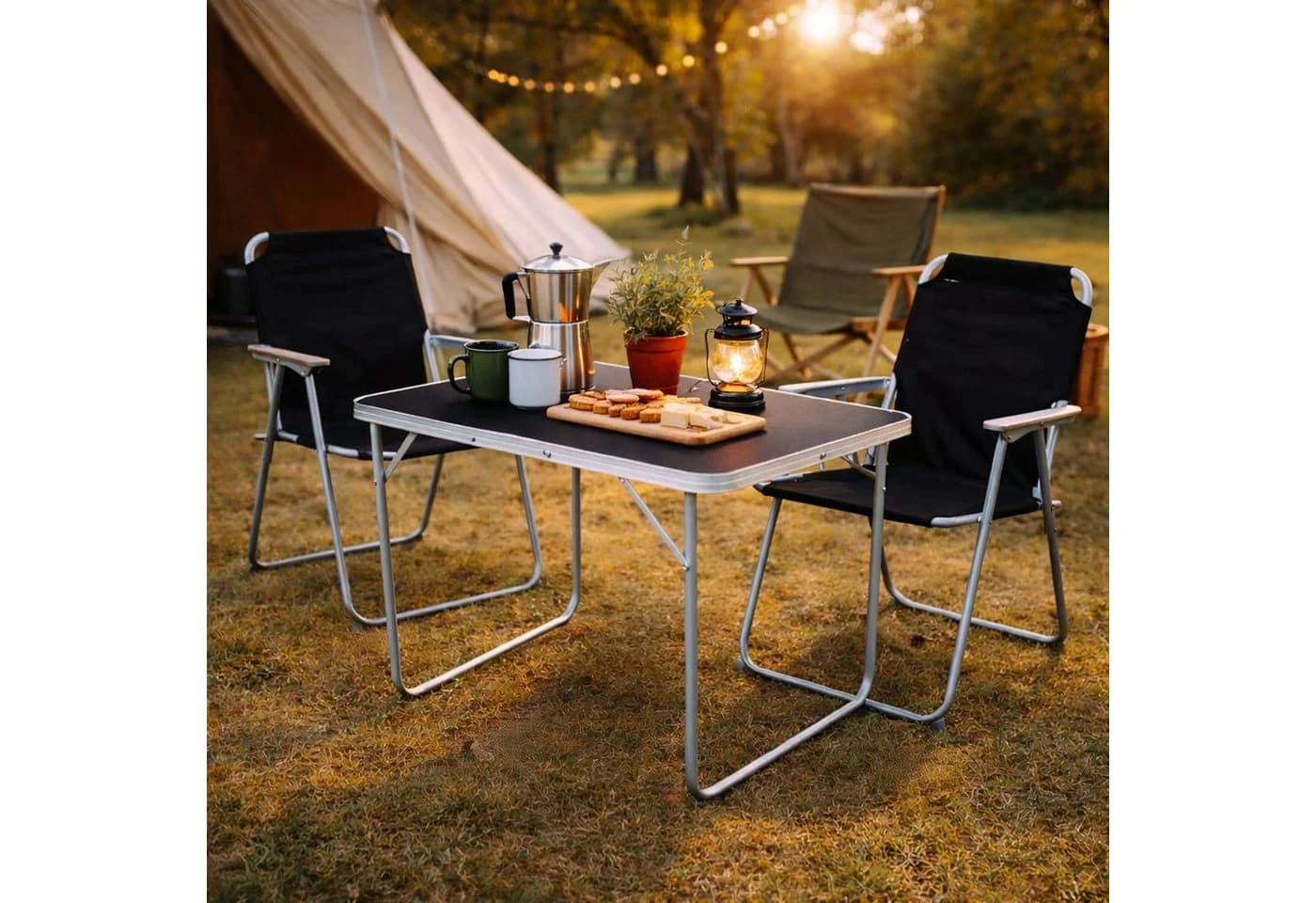 Mojawo Camping Essgruppe 3-tlg. Schwarz Silber