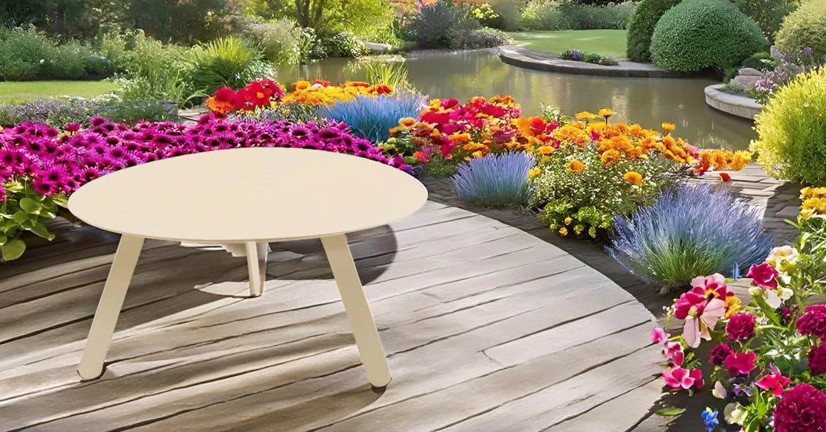 habeig Gartentisch Ovaler Beistelltisch Stahl Creme
