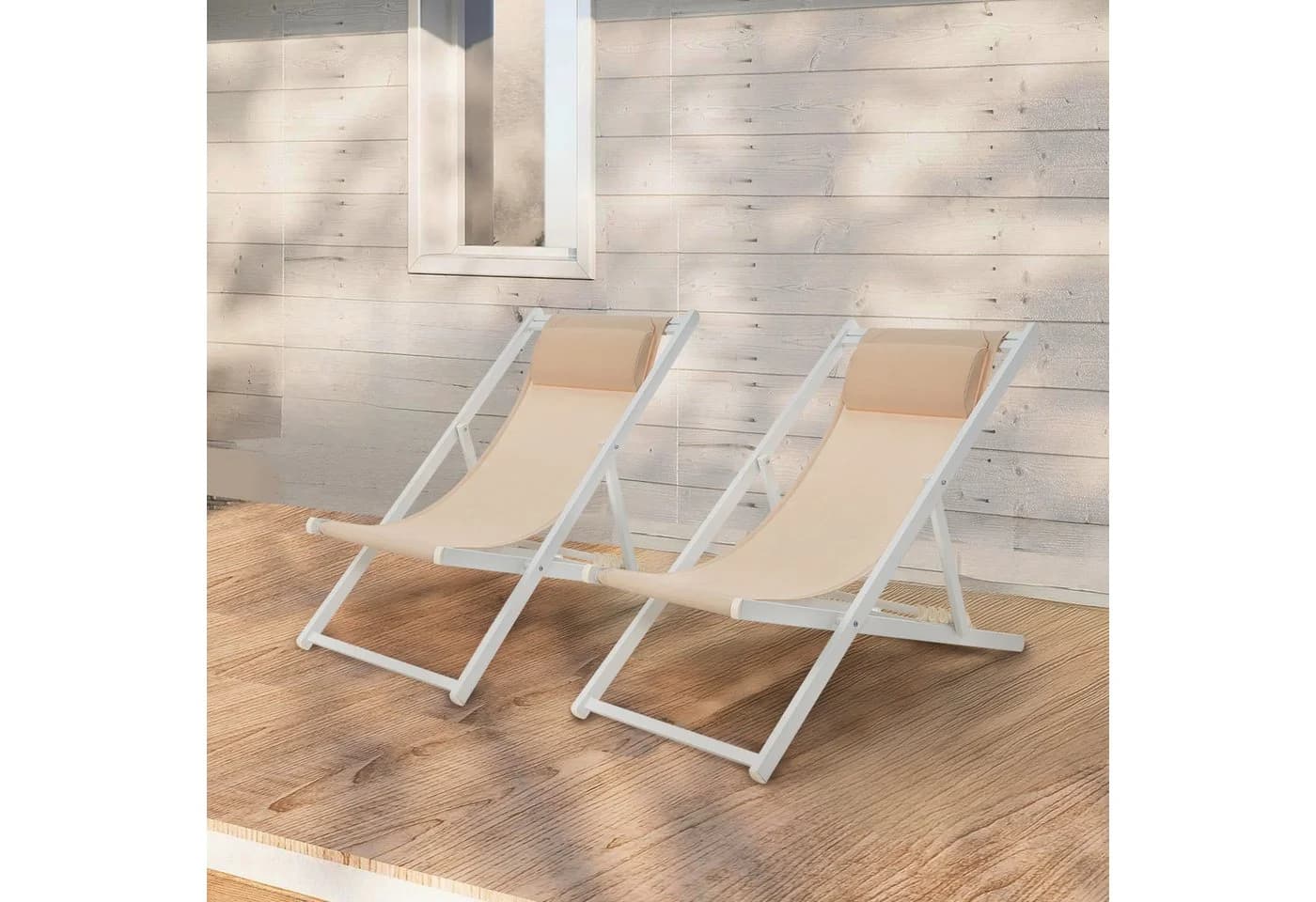 Mondeer Gartenliege Liegestuhl Klappbar 2 St. Weiß/Beige