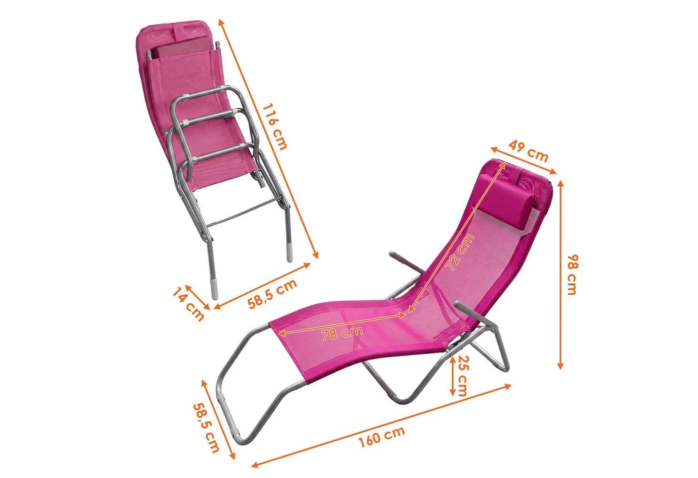 Spetebo Gartenliege Fuchsia Klappbar mit Kopfkissen
