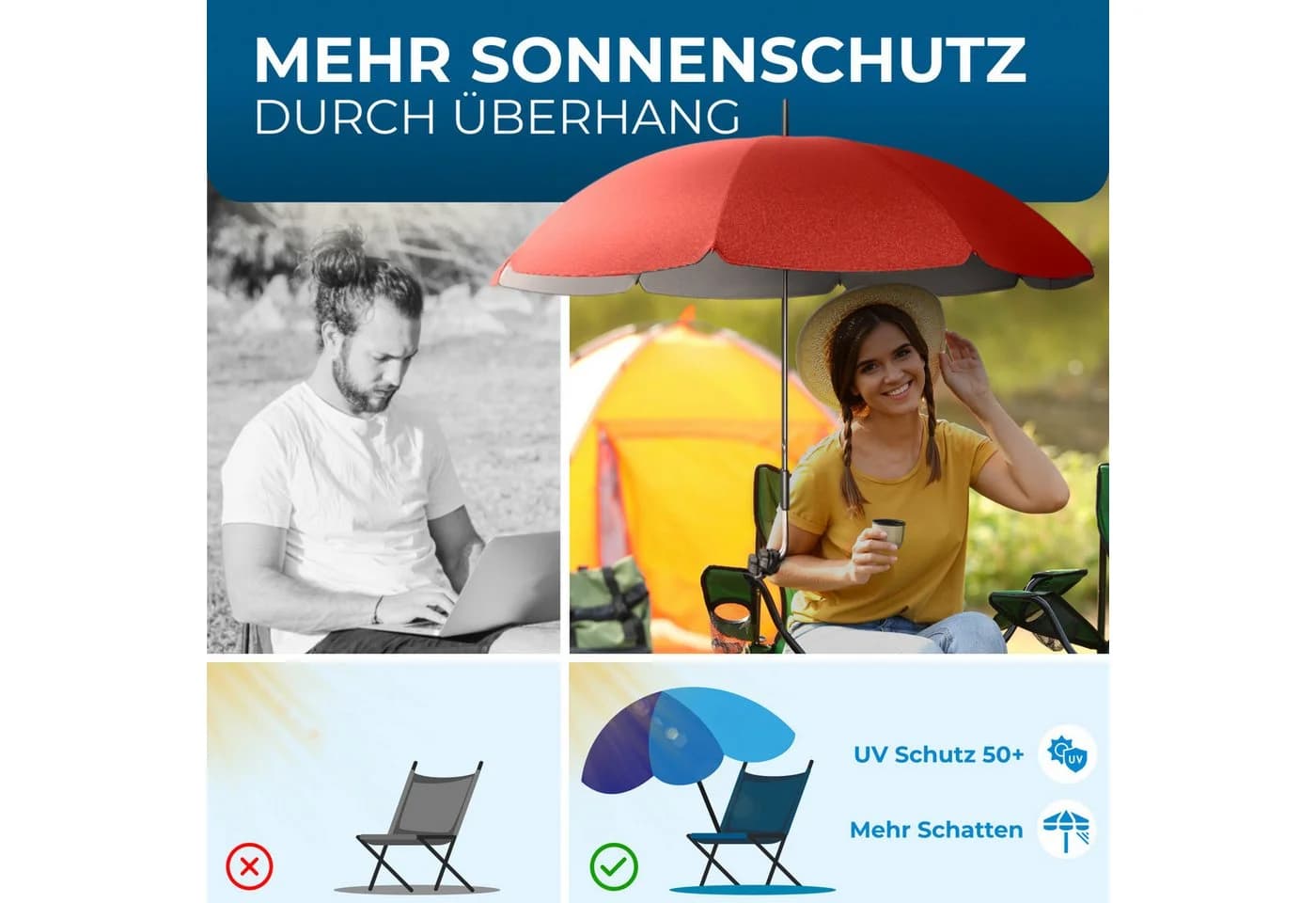 Styngard Sonnenschirm Rot UV-Schutz 50+ für Liegestuhl