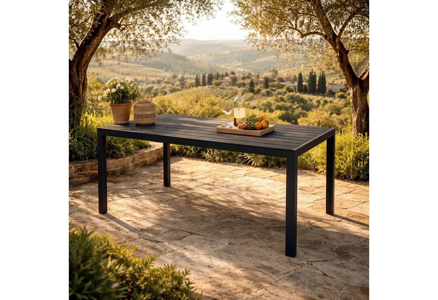 Mojawo Gartentisch Aluminium Anthrazit Schwarz WPC Holzimitat