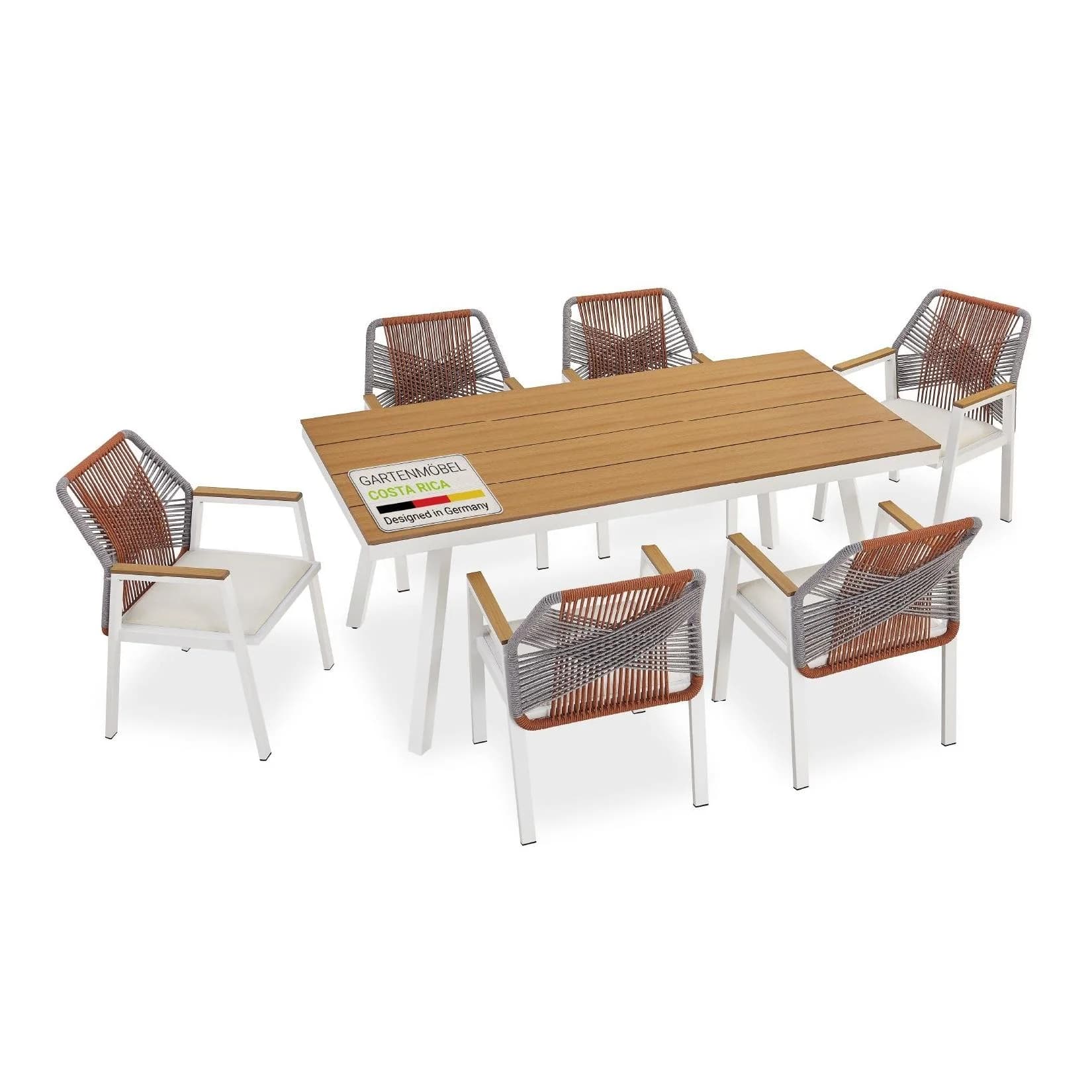 Juskys Garten-Essgruppe Costa Rica 7-tlg. 6 Personen Rot/Grau/Weiss