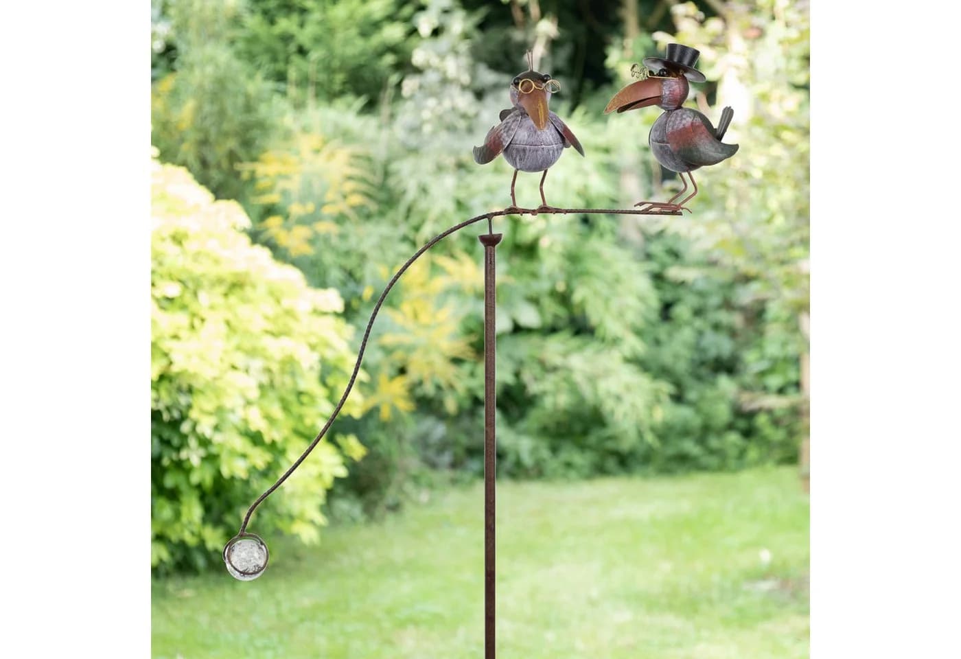 Moritz Metall-Gartenstecker Vogelpaar mit Brille und Zylinder