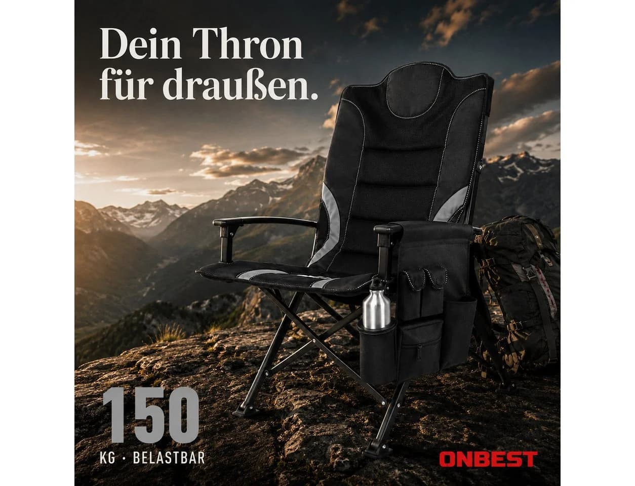 Onbest Campingstuhl Faltbar Grau 150kg Tragetasche