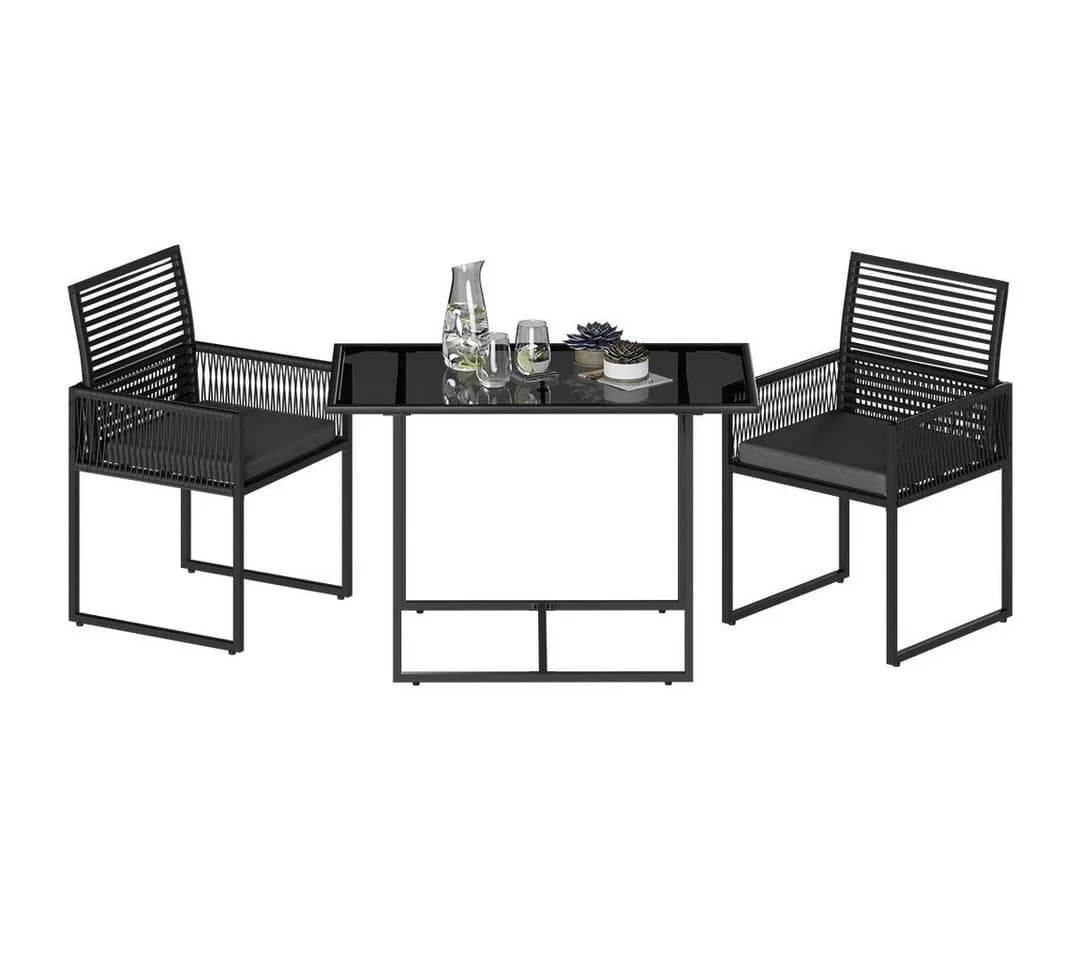 STEELSØN Gartenlounge-Set Kynaris 3-teilig Schwarz Anthrazit mit Glasplatte