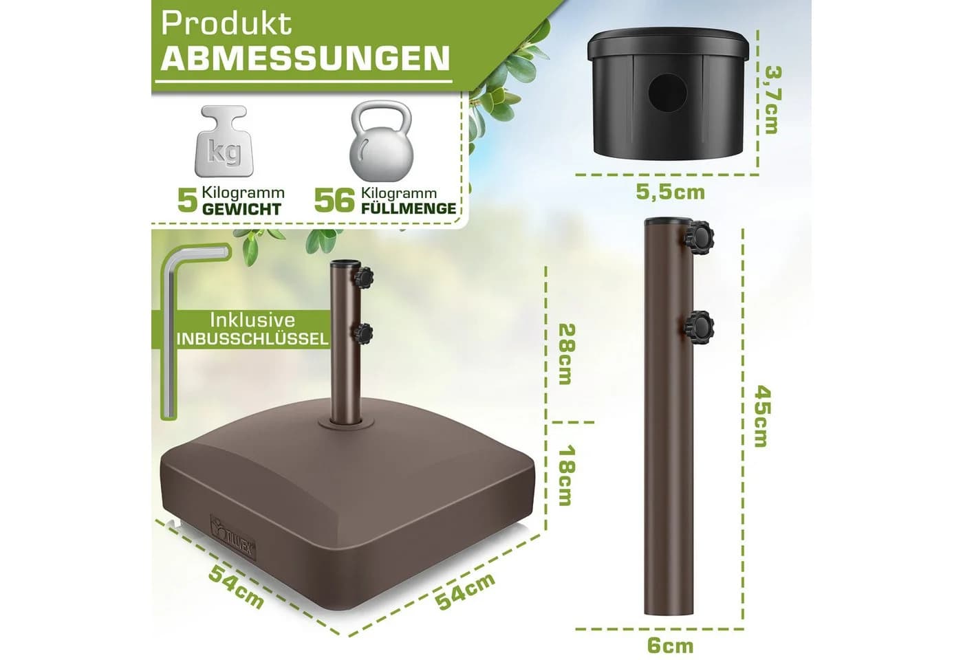 tillvex Sonnenschirmständer PAVERA/GRAVIA mit Rollen & Bremsen