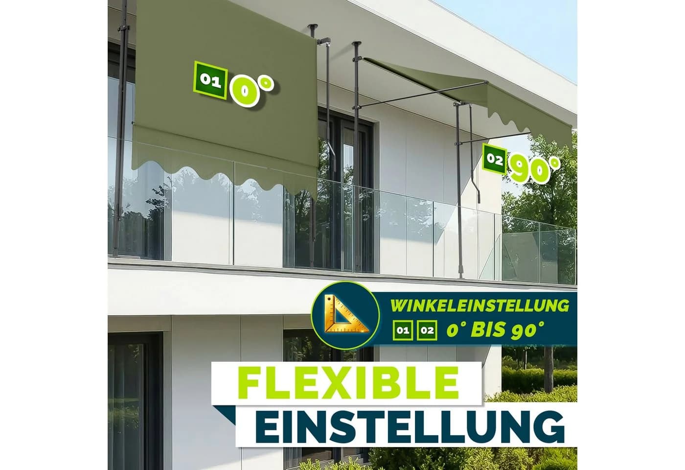 tillvex Klemmmarkise Balkonmarkise mit Handkurbel