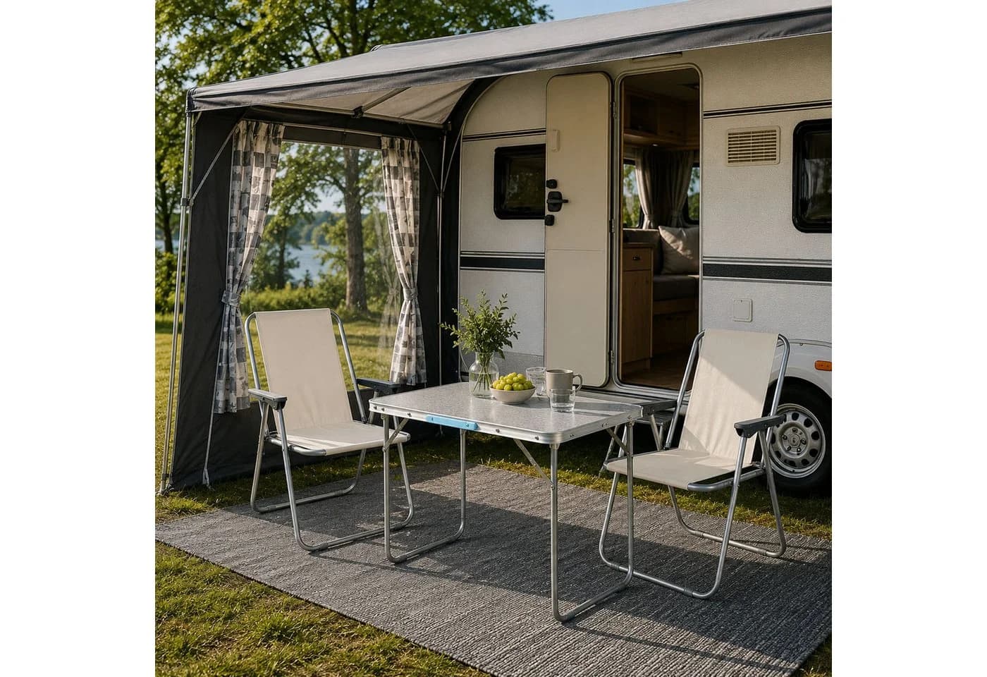 Mojawo 3tlg Campingmöbel Set Beige Aluminium