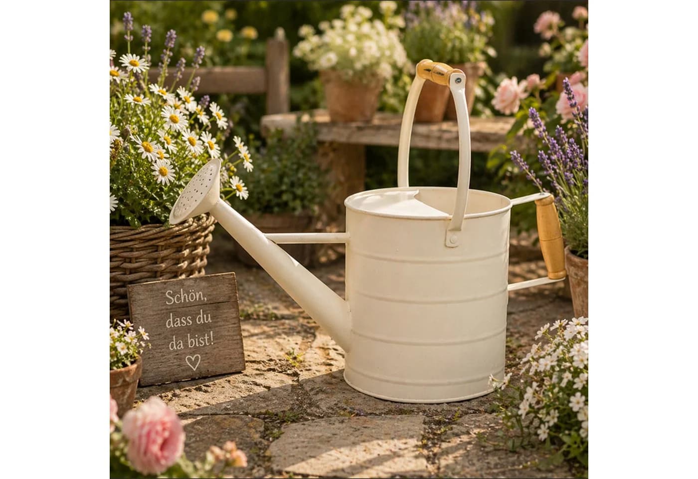 Mojawo Gießkanne Vintage Metall Kanne Beige 3,5 Liter