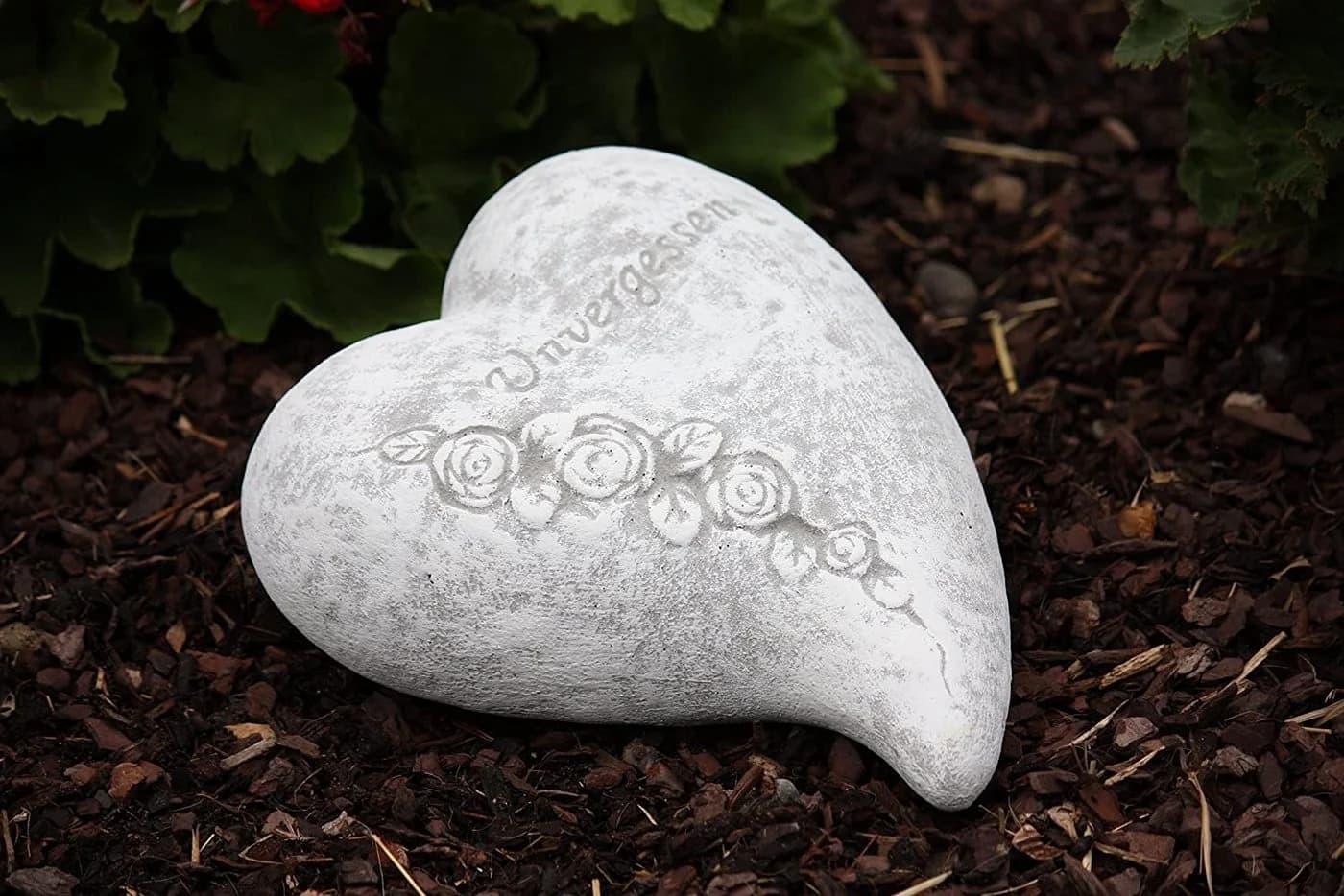 Stone and Style Gartenfigur Frostfester Grabschmuck Herz Unvergessen Grau