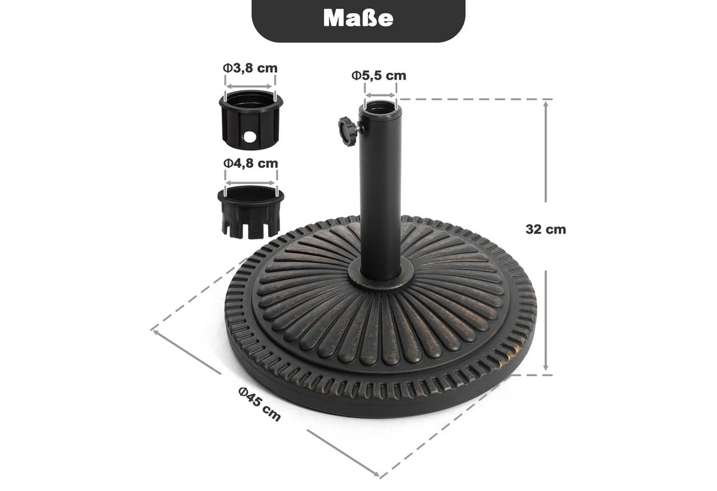 Avestar Betonschirmständer 15 kg Schwarz mit Goldkante