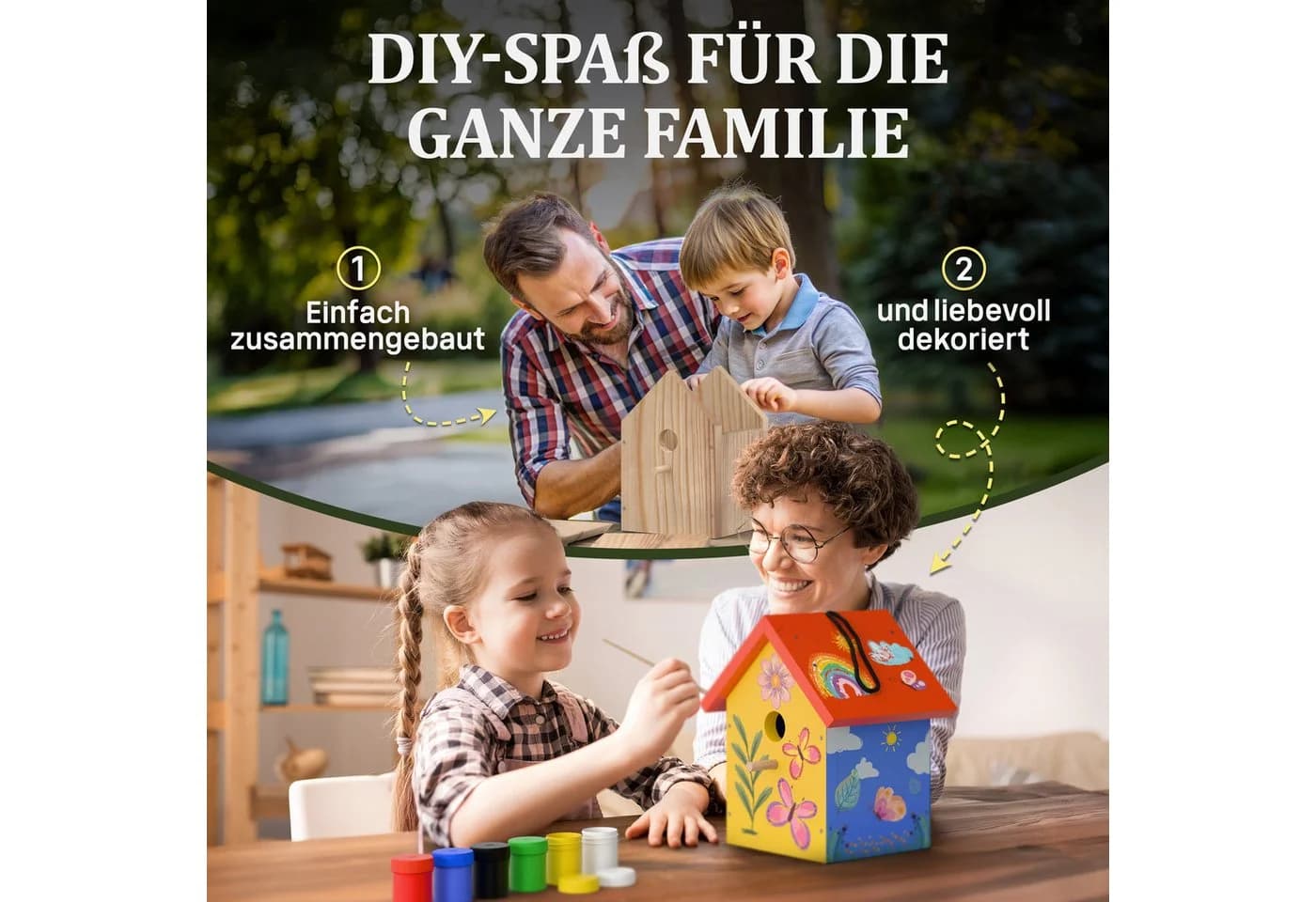Eli Vogelhaus Bausatz für Kinder zum Bemalen mit Farben, Hammer & Nägeln