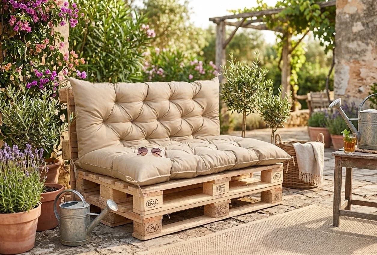 TexDeko Palettenkissen mit Rückenlehne Beige 120x60x50cm