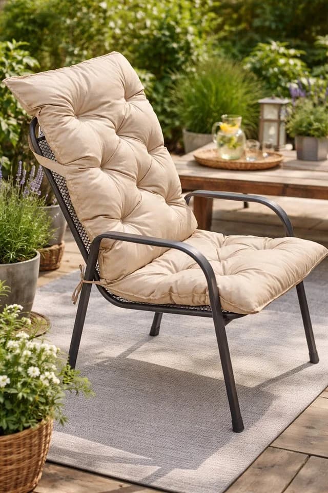 TexDeko Hochlehnerauflage Gartenstuhl beige wasserabweisend