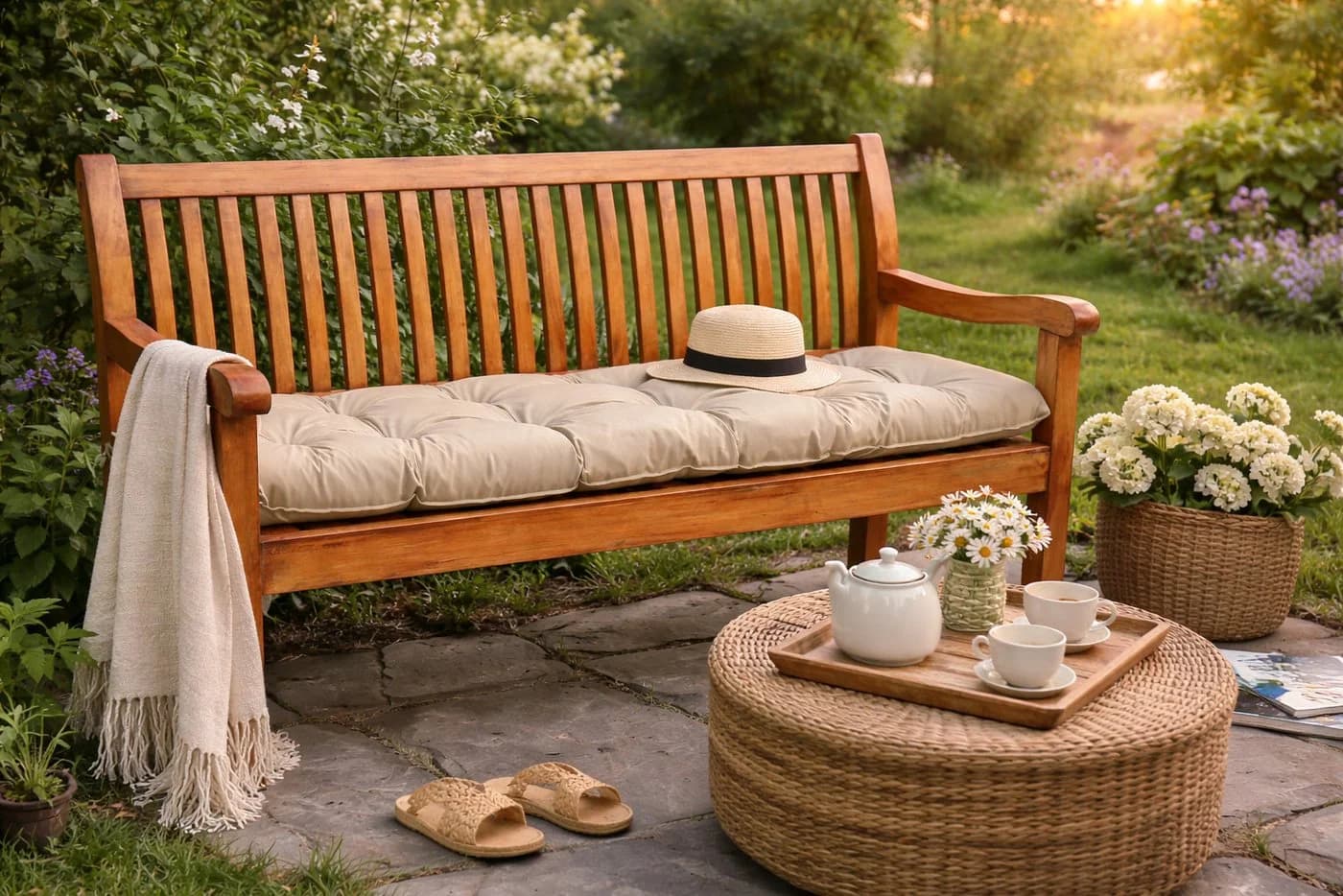 TexDeko Gartenbankauflage Beige wasserabweisend UV-beständig