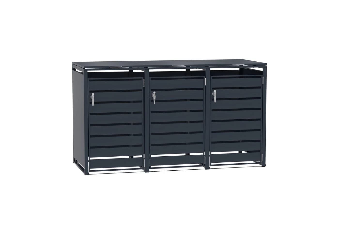 GARLIVO Mülltonnenbox 3er Set Schwarz Verzinkter Stahl