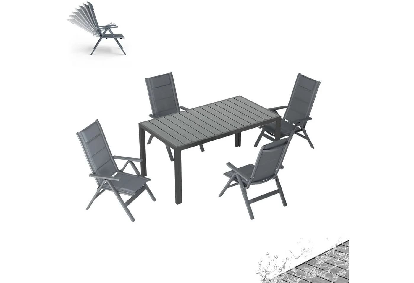 HOMALL Garten-Essgruppe 5-tlg. Aluminium & Holzoptik