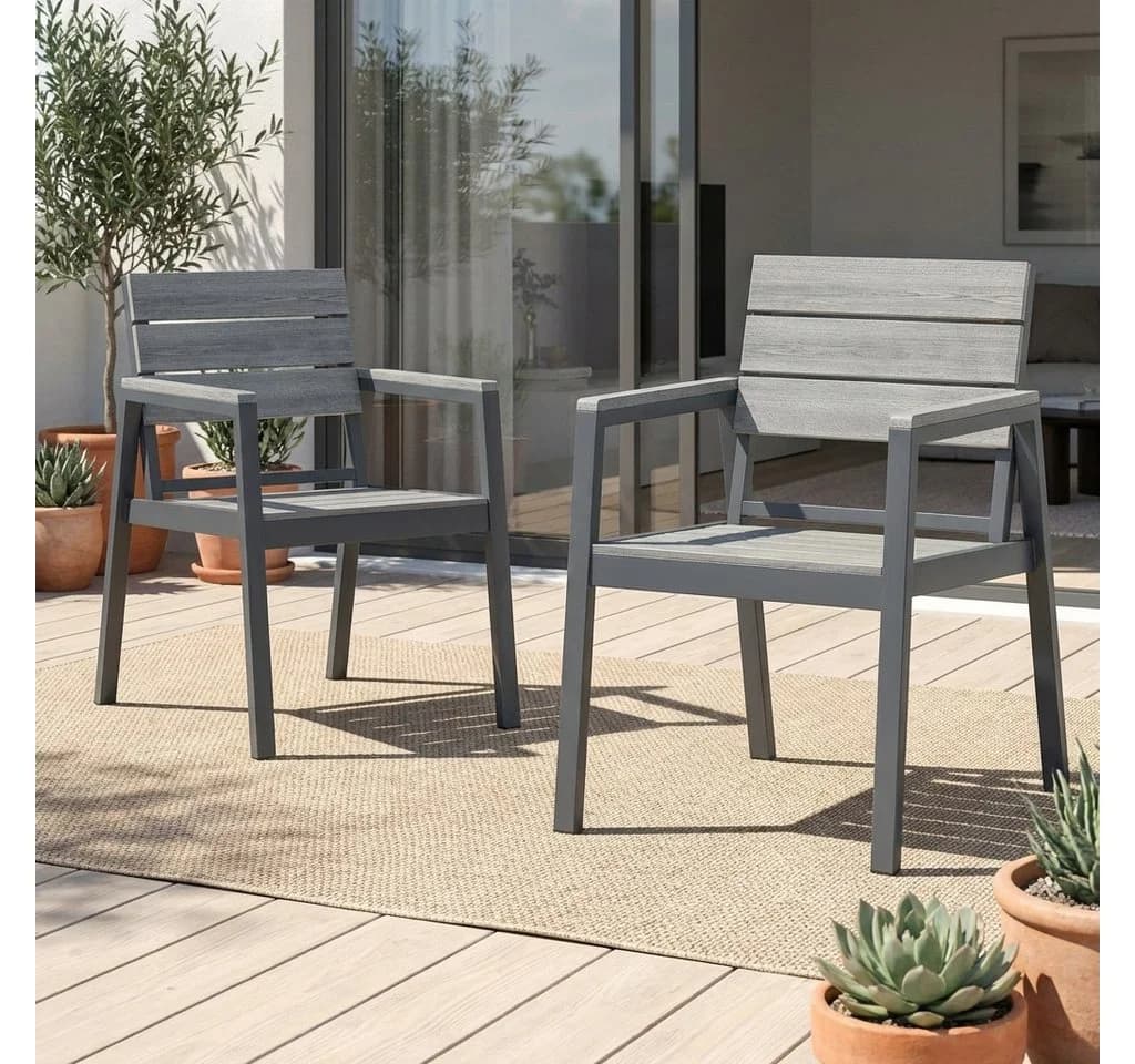 HOMALL Gartenstuhl Stapelbar Aluminium Grau Wetterfest