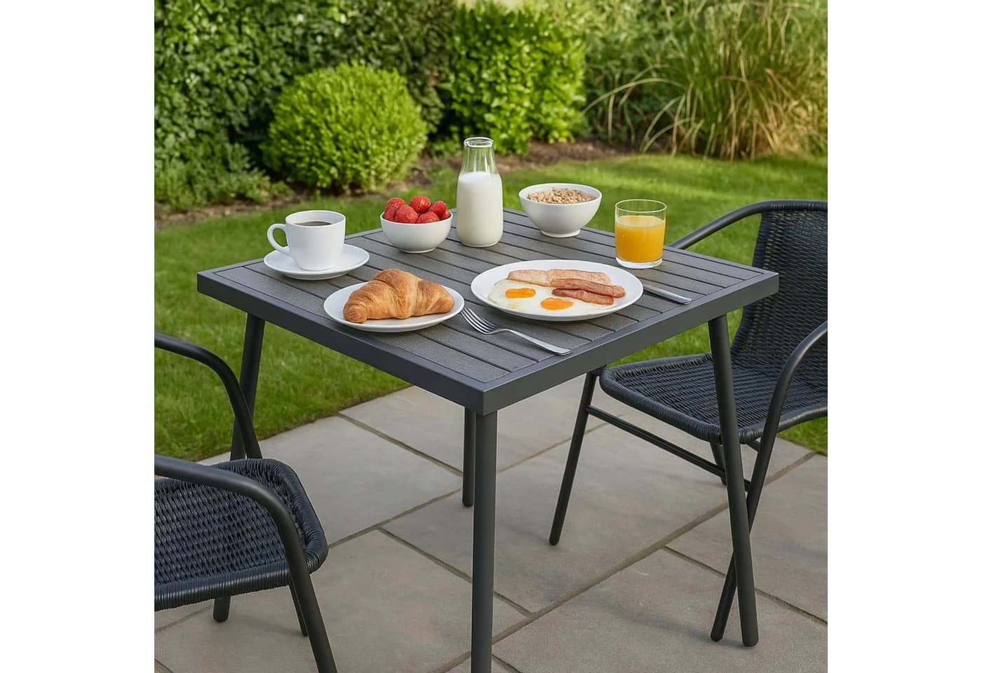 Koopman Gartentisch Anthrazit Metall Holzoptik 70x70cm