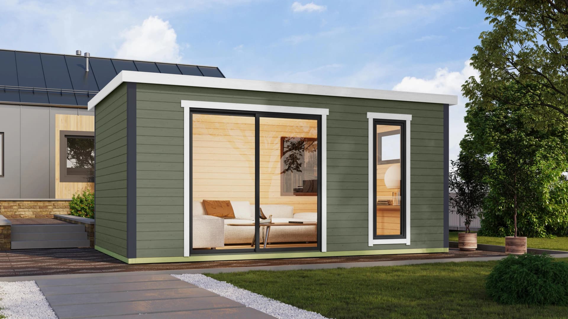 Gartenhaus Nordic Holz Austin 7 Grüngrau Massivholz