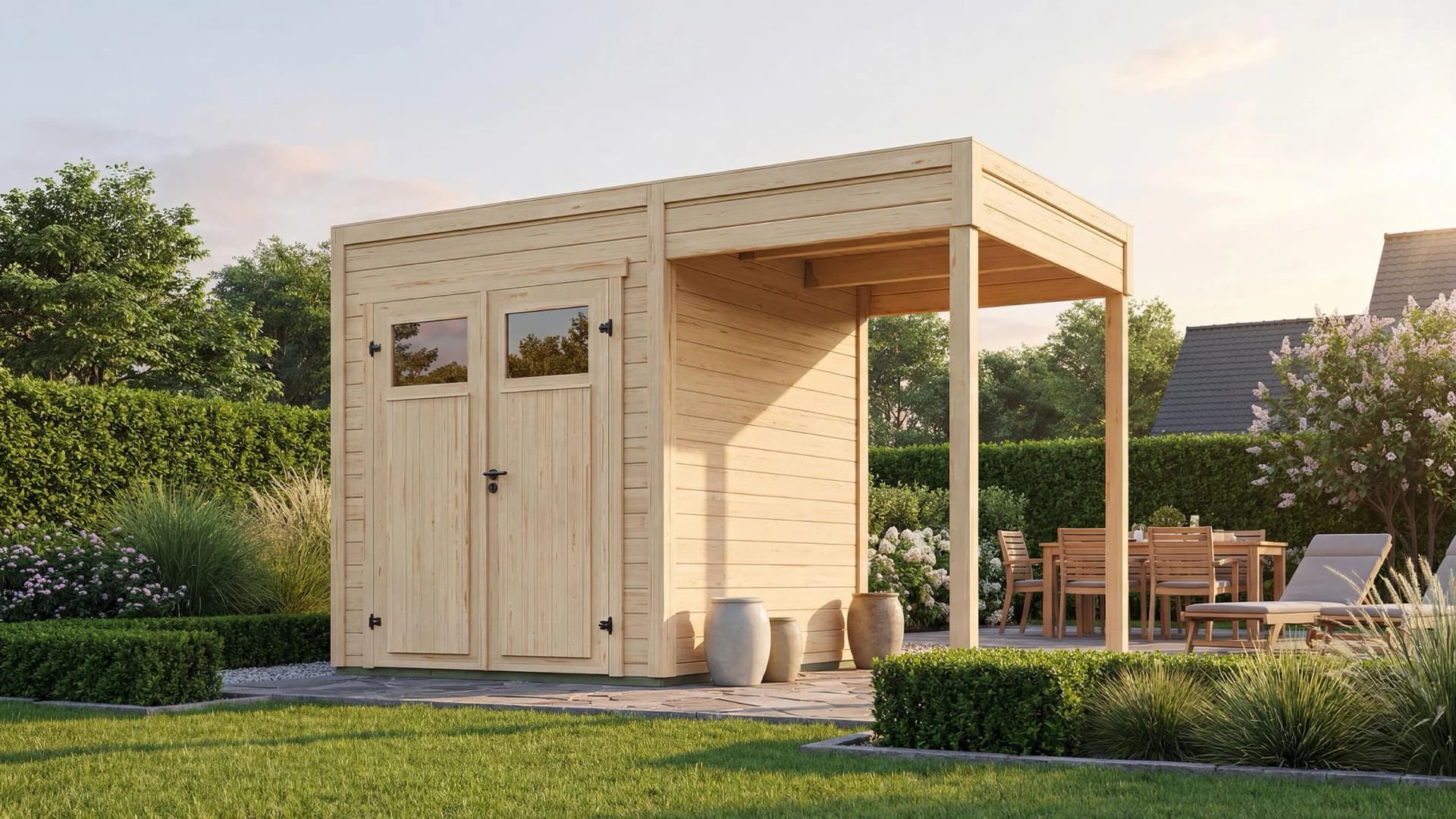 WEKA Gartenhaus Batu 1 mit Anbau 150 cm Massivholz Fichte Natur