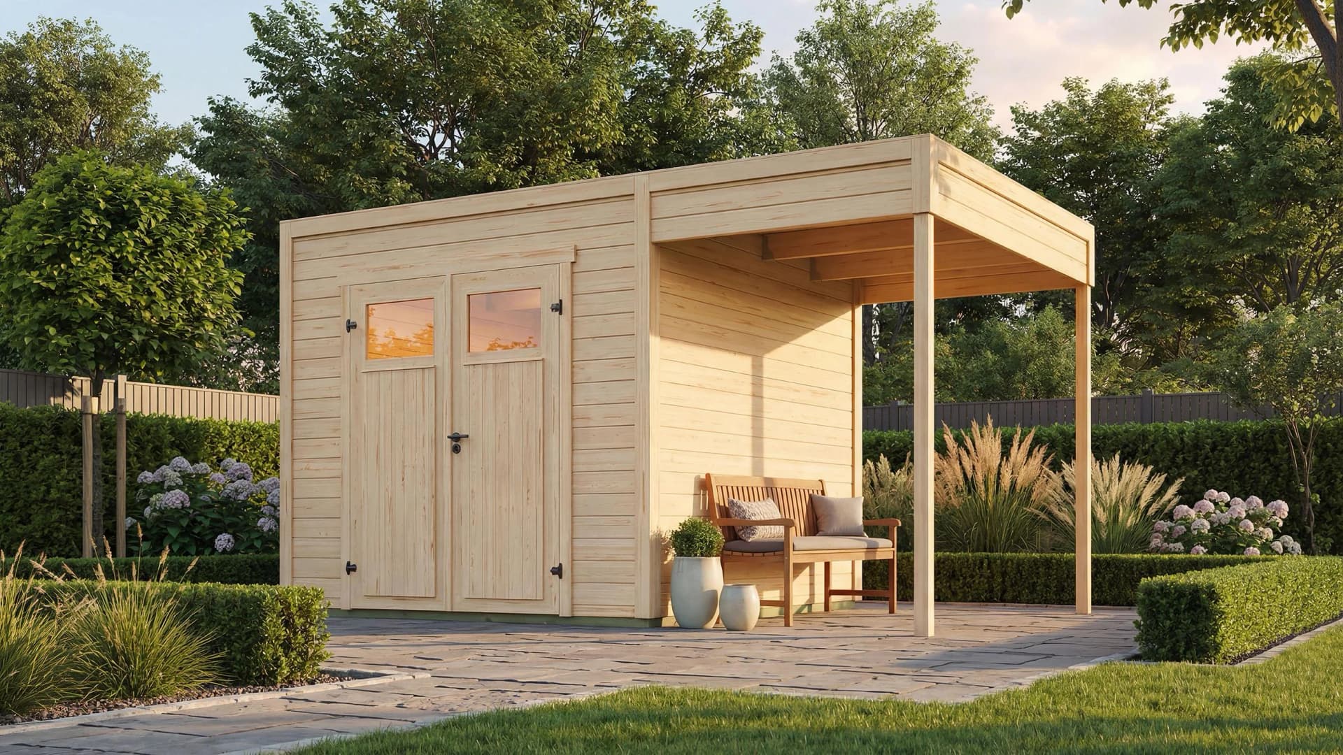 WEKA Gartenhaus Batu 2 mit Anbau 150 cm Massivholz Natur