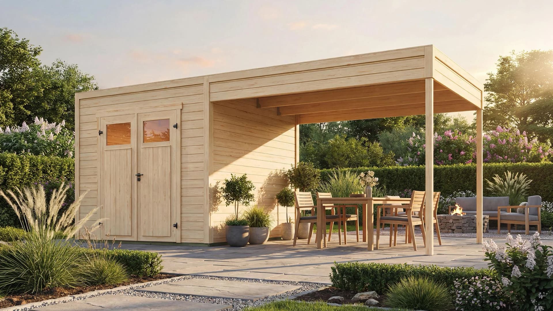 WEKA Gartenhaus Batu 1,5 mit Anbau 300 cm Massivholz Fichte Natur
