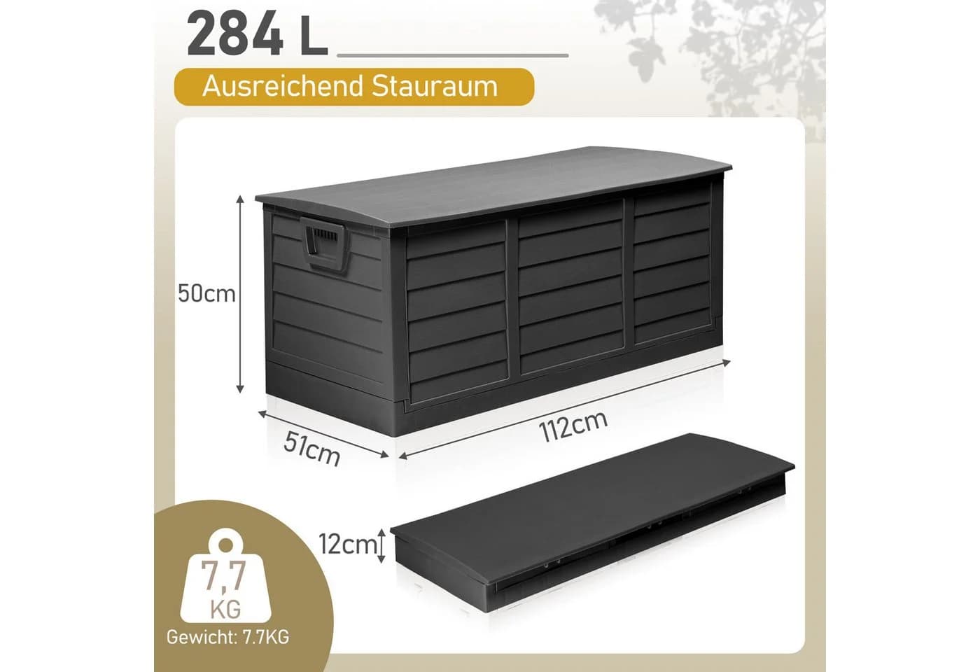 LALAHO Gartenbox 280L Schwarz mit Rollen Wasserdicht