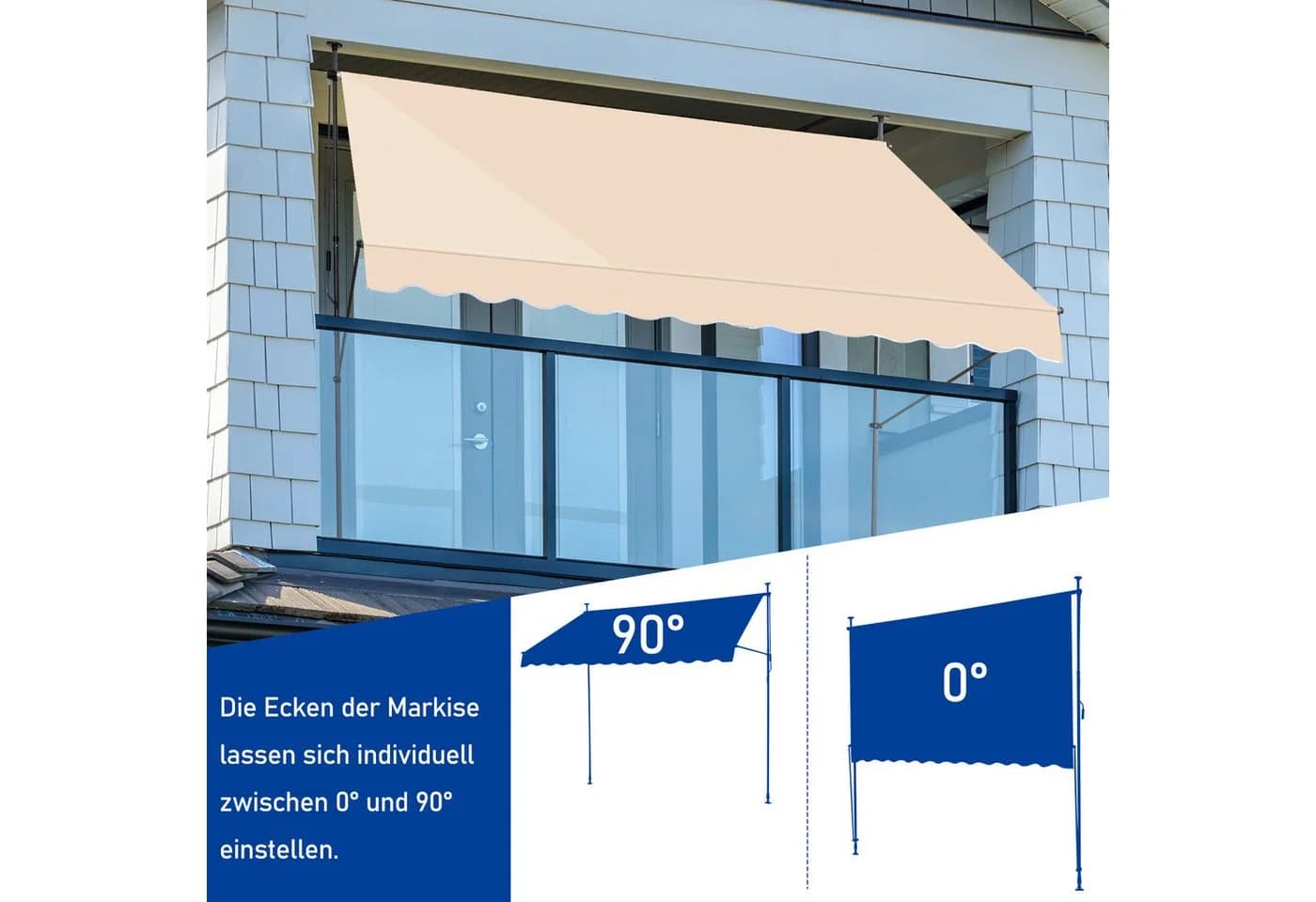 LALAHO Balkonmarkise 200/250/300cm Gelenkarm Markise UV-beständig wasserdicht