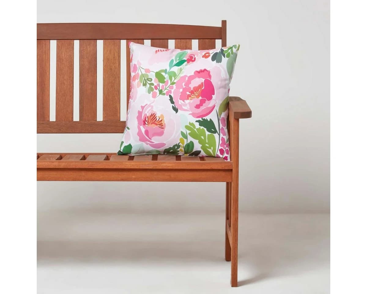 Homescapes Dekokissen Gartenkissen Blumen rosa-grün – 2er-Set Outdoor Kissen