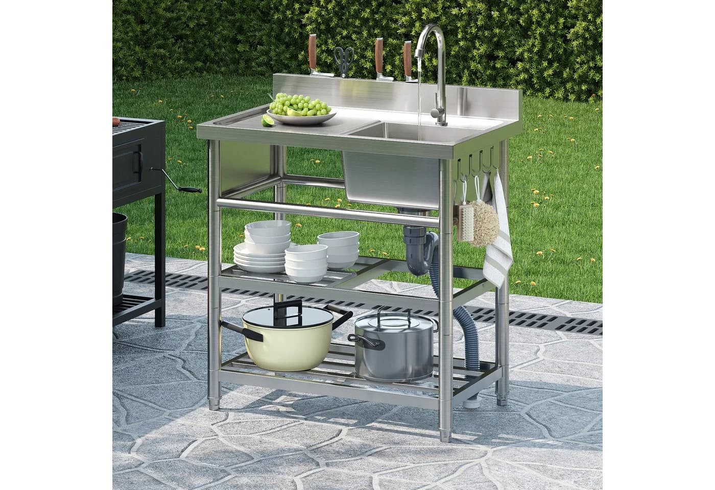 Flieks Outdoor-Küchenmodul Edelstahlspüle mit Wasserhahn