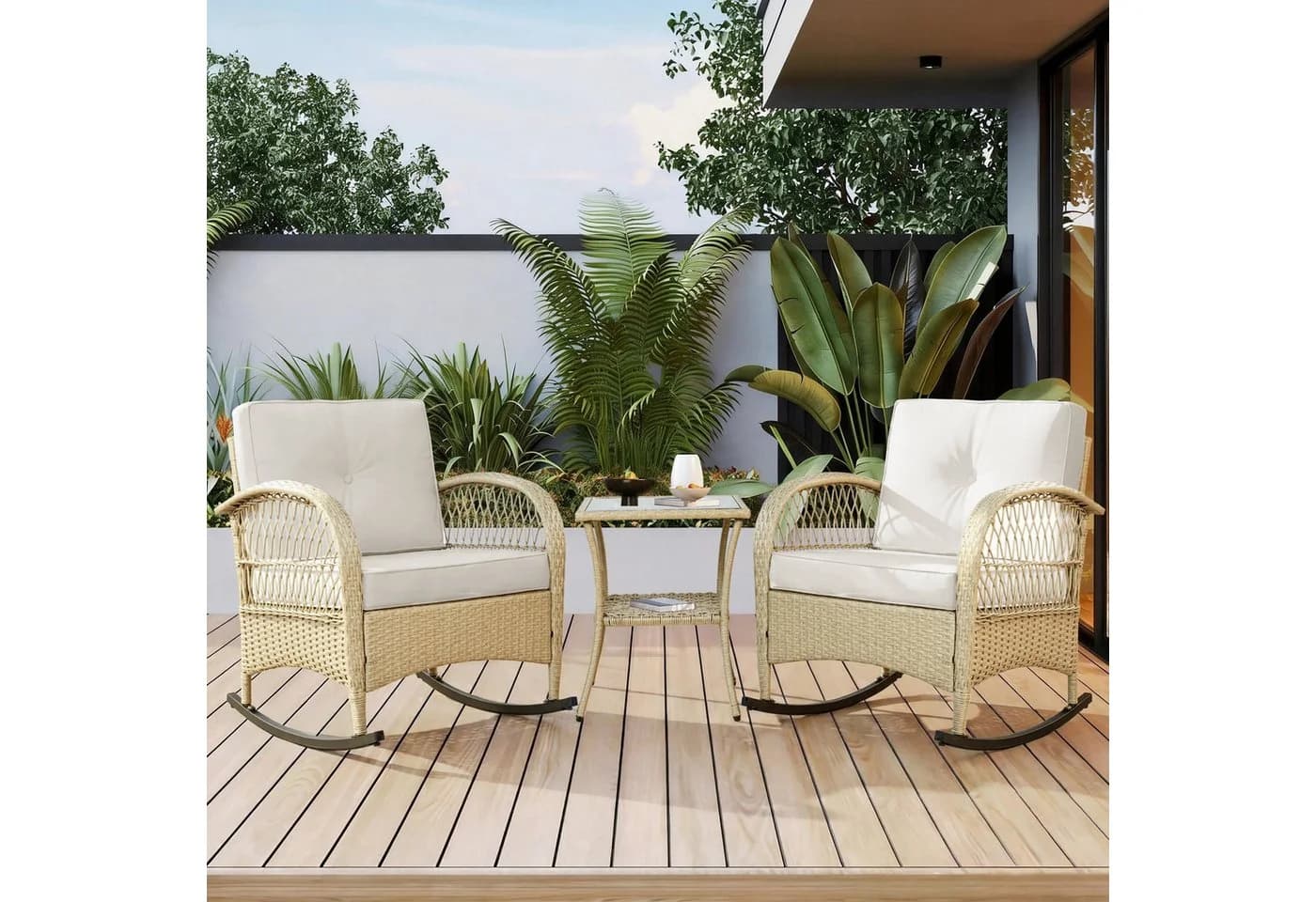Flieks Balkonset 2 Stühle & Tisch Rattan Beige