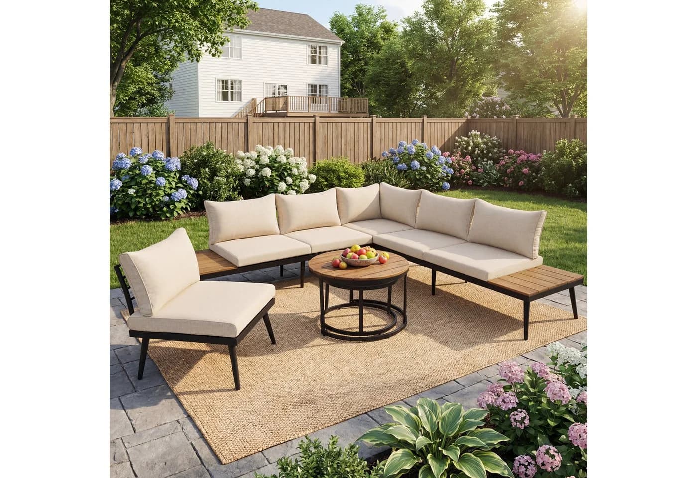 Flieks Gartenlounge-Set 6-tlg. Beige Akazienholz Metall