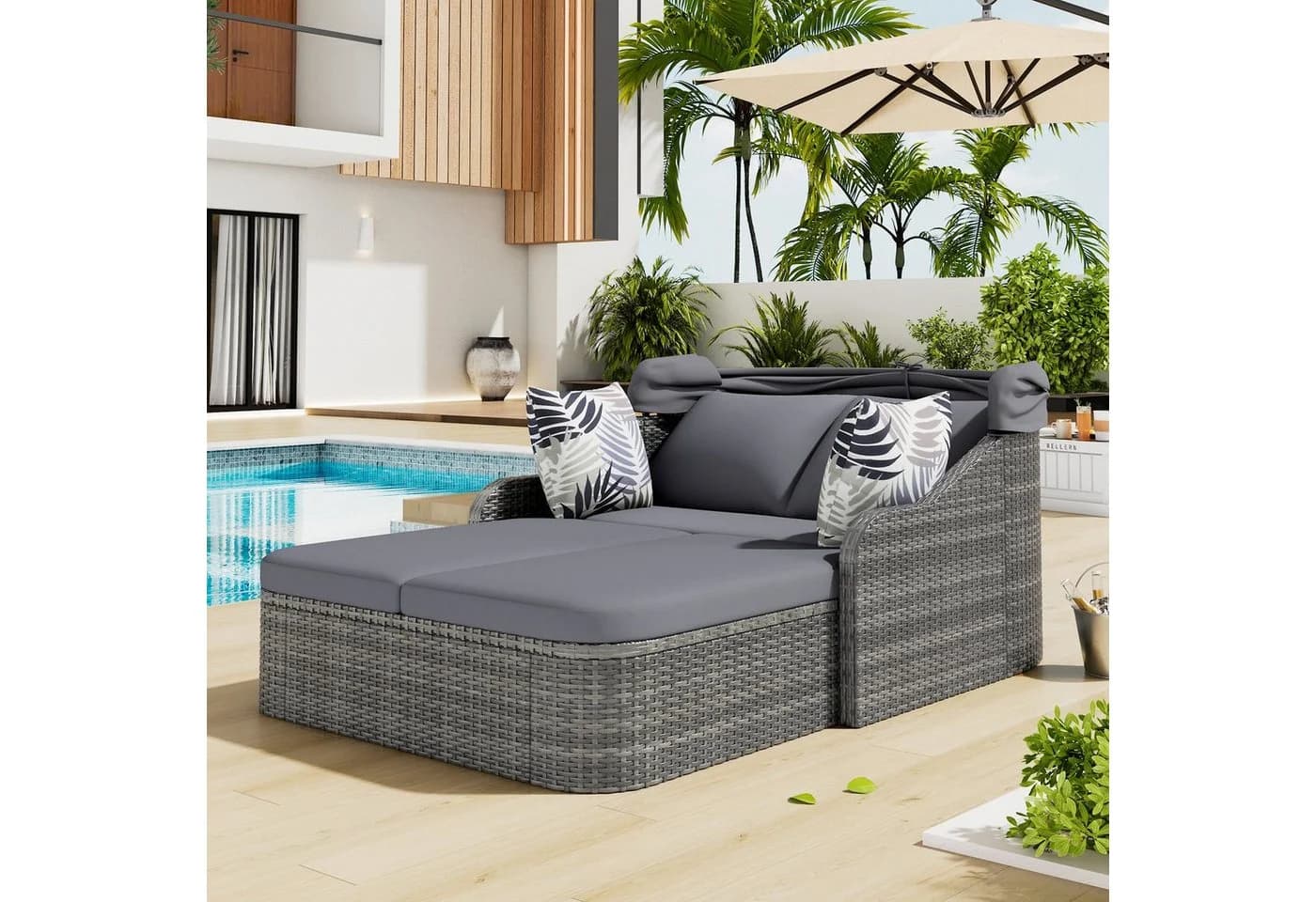 Flieks Gartenlounge-Set Polyrattan 2-Sitzer mit Sonnendach