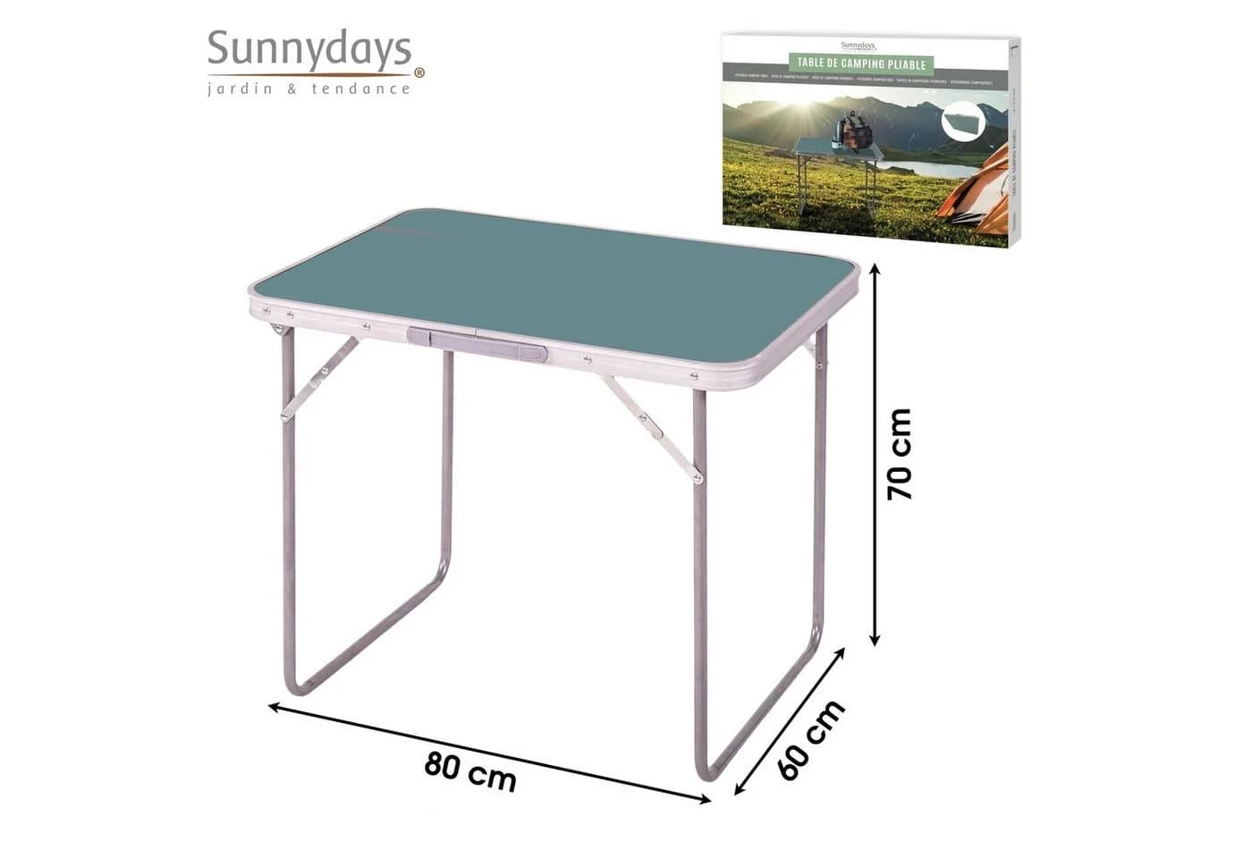 Sunnydays Campingtisch klappbar blau-grün Aluminium MDF