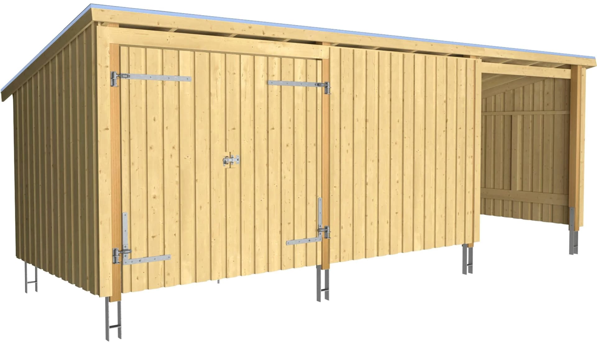 Gartenhaus aus Holzwerkstoff mit Pultdach und Doppelflügeltür