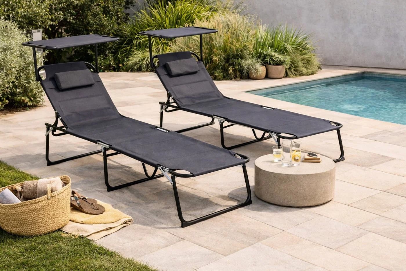 Linder Exclusiv XXL Gartenliege Klappbar mit Sonnendach Grau