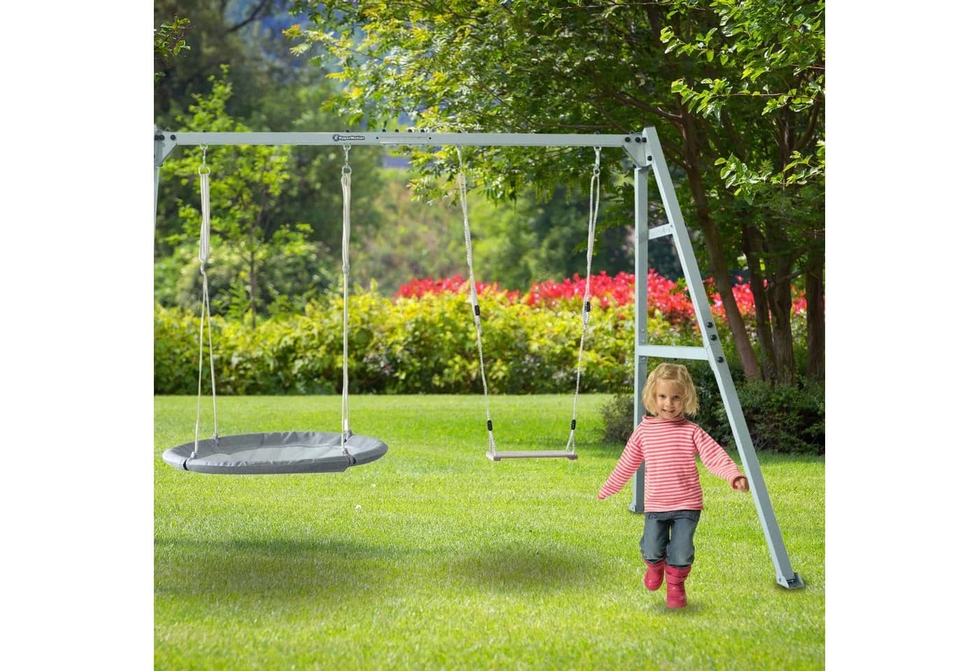 HyperMotion Gartenschaukel 3in1 Grau mit Nestschaukel & Hängematte