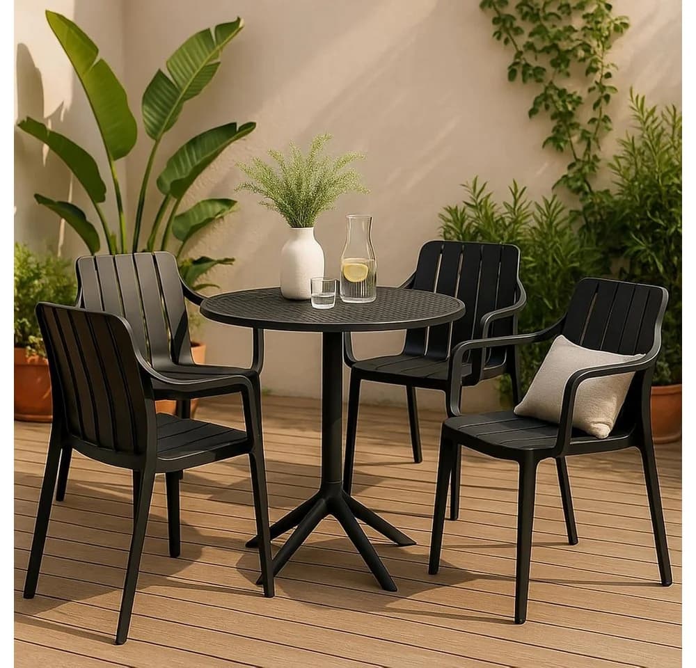 VORTIVO Gartenstuhl stapelbar wetterfest Schwarz
