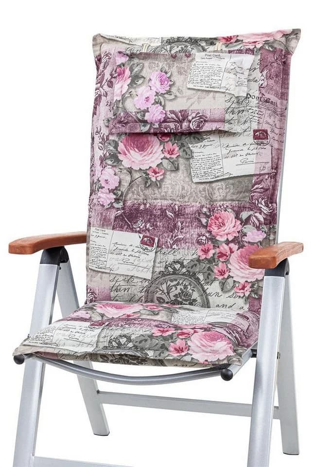 KETTtex Hochlehnerauflage Rom 0798 Grau-Rosa Blumen