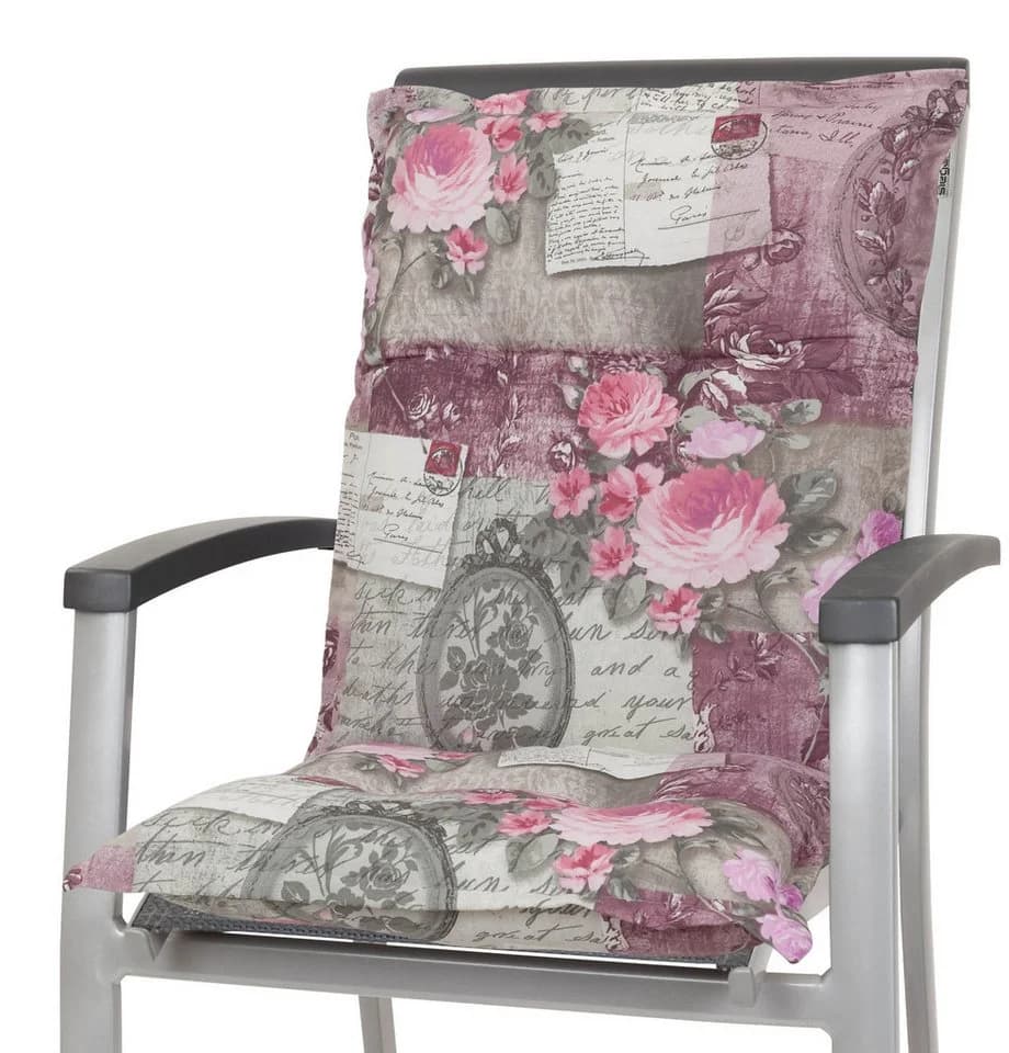 KETTtex Sesselauflage Niederlehner Rom Rosa-Grau Blumen Landhaus