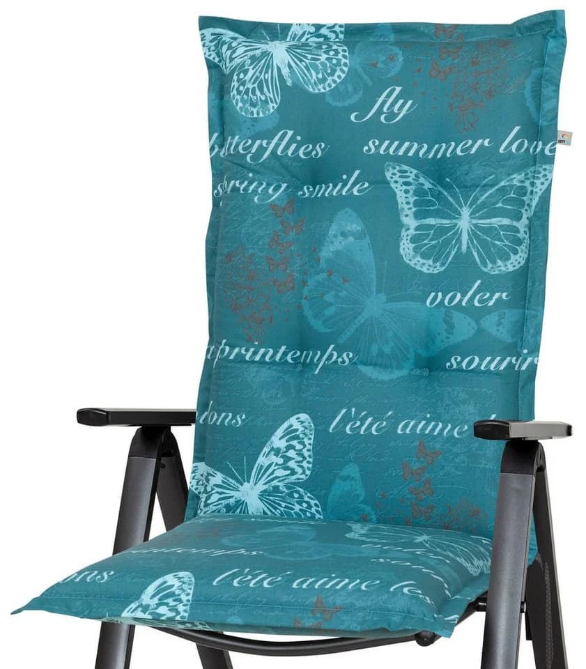 KETTtex Hochlehnerauflage Bali Blau/Petrol Schmetterlinge