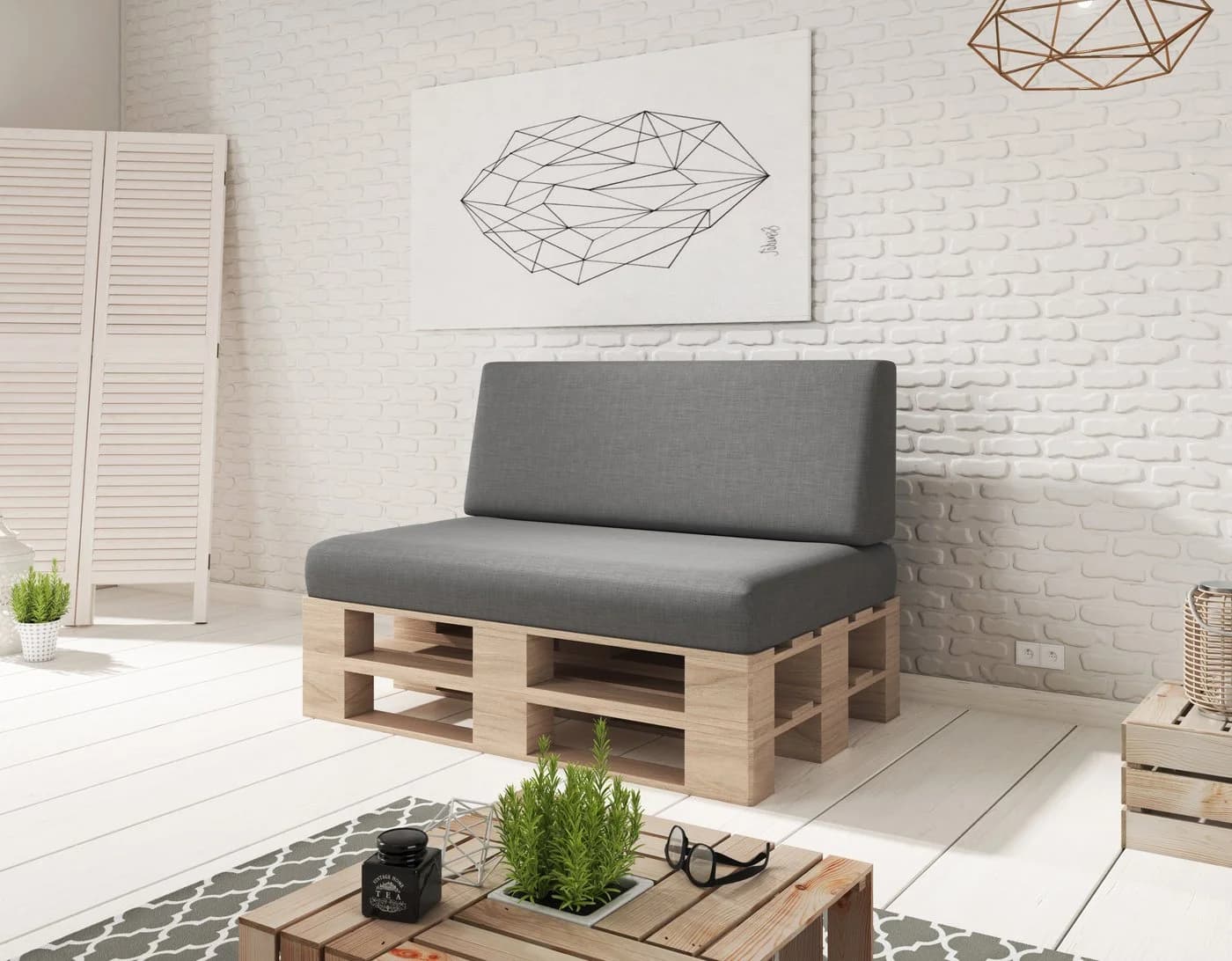 sunnypillow Palettenkissen Milano 2er Set Anthrazit mit abnehmbarem Bezug