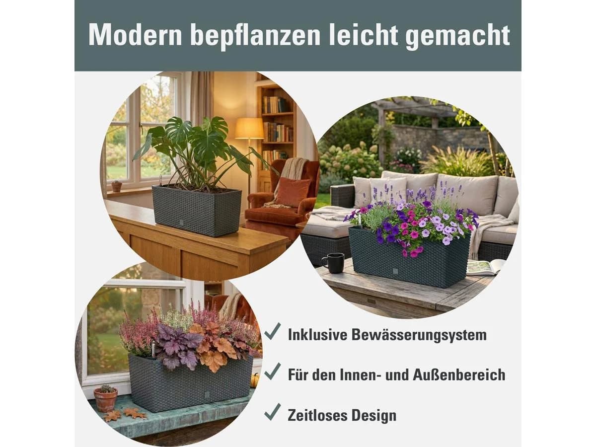 Prosperplast Blumenkasten Rato Case Anthrazit mit Bewässerungssystem