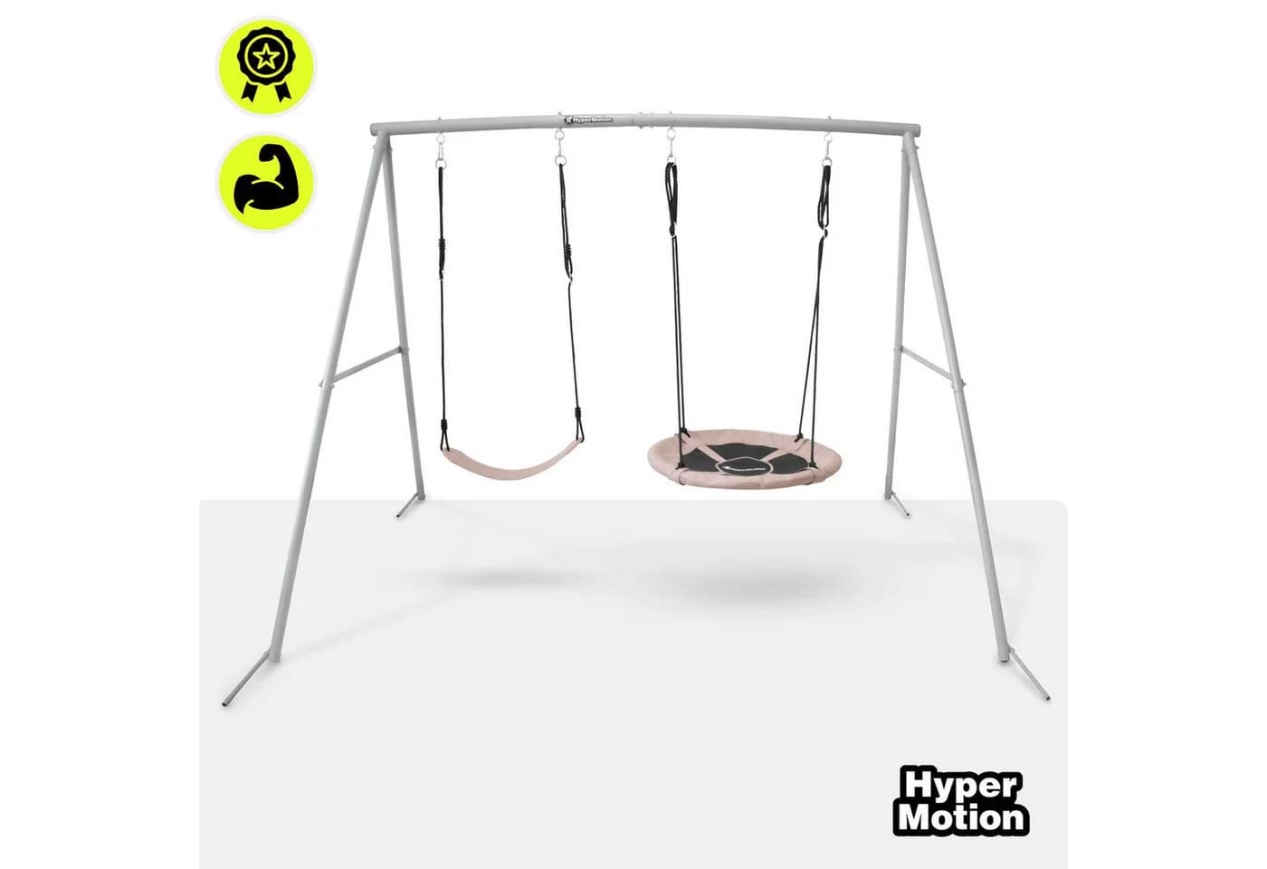 HyperMotion Doppelschaukel mit Nestschaukel und klassischem Sitz, grau/beige