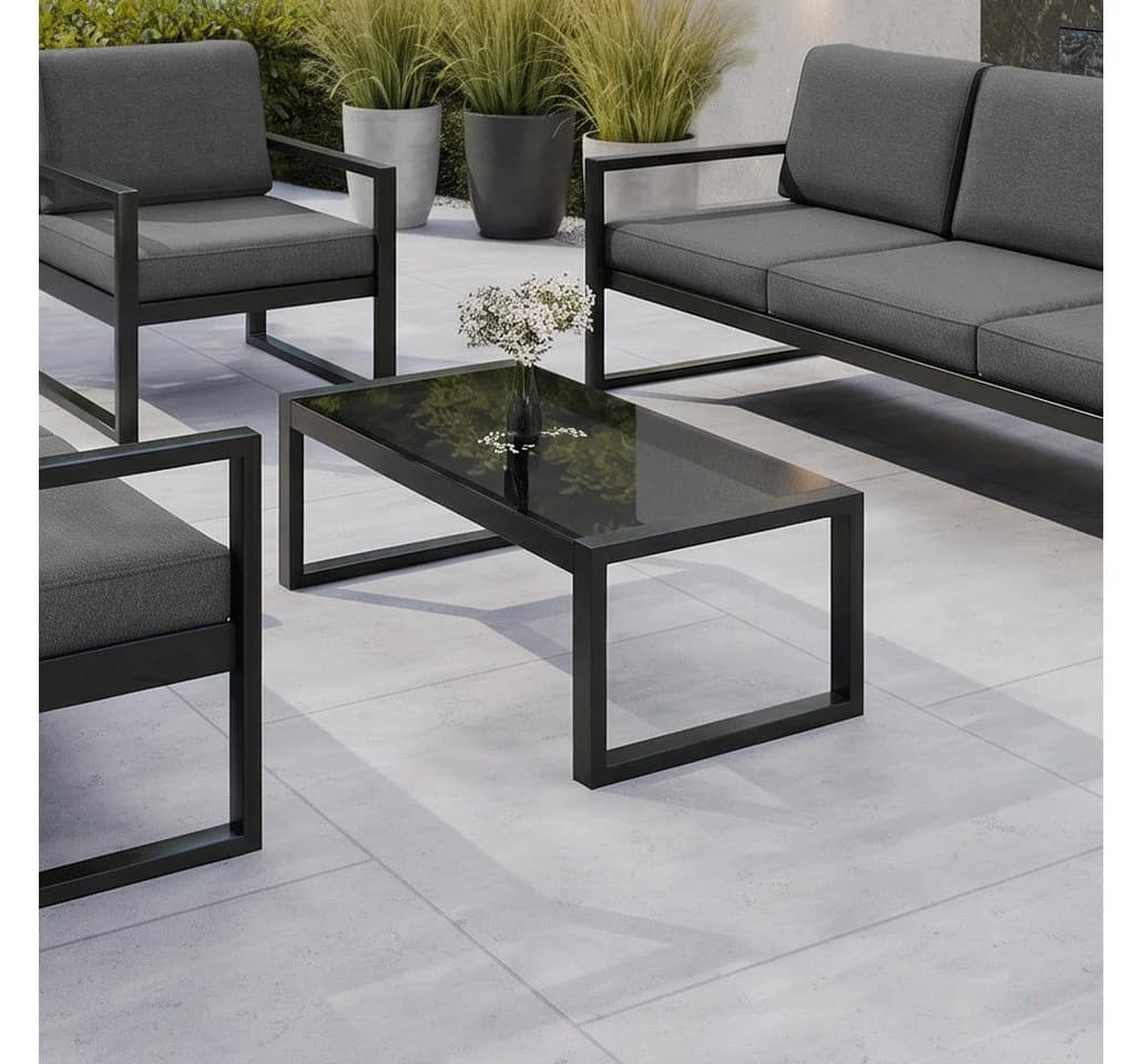 Beautysofa Gartentisch STELLA Schwarz Glas 110x55 cm