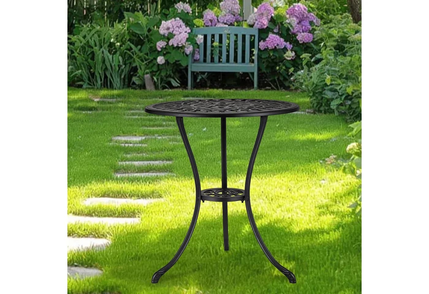GarveeMore Gartentisch Bistrotisch Aluminium Schwarz Vintage