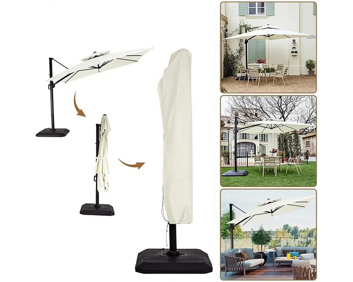 GarveeMore Gartenschirm 300x300cm Aluminium UV50+ Beige/Weiß
